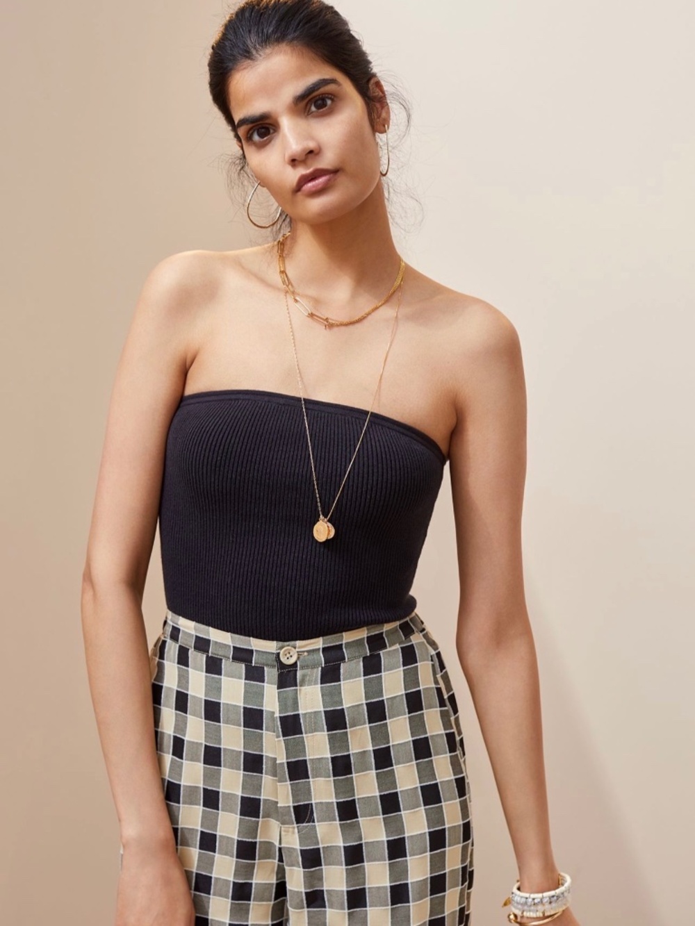 Maeve Black Perla Ribbed Tube Top Sz L